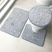 3pcs Bath Mat Non-slip Bathroom Rugs Set, Ultra Soft Non-Slip Bath Rug And Absorbent Bath Mat Carpets, Includes U-Shaped Contour Rug,Toilet Lid Cover
