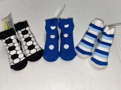 NEW Mudpie Baby Booties Blue White Polka Dot Soccer Themed 0-12 months Unisex