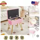 Soft Sherpa Pink Vanity Stool with Hidden Storage - Comfortable Makeup Chair