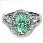 Art Deco Style Lab-Created Diamond Oval Cut Green Emerald Ring 14K White Gold FN