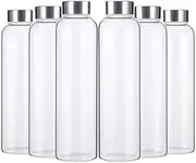 6 Pack Glass Water Bottles, Glass Juice Bottle,Clear Glass Bottles,Sports Water Bottle,with Caps, Juice Bottles for Juicing, Smoothies, Tea, Water, Beverages,Drinks