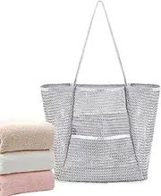 [Generic] Beach Mesh Bag - Pool Bags | Sand Toy Bag with Handle, Large Capacity Beach Tote- for Spa, Travel, Beach, Swimming