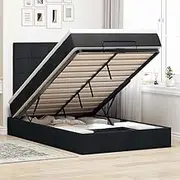 vidaxl Ottoman Bed/Mattress Set - King Single - Black Fabric - Storage Solution - Modern Bedroom Furniture - Mattress Topper Included