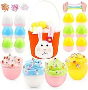 LMTGLDT 12 Pcs Slime Easter Eggs,Easter Egg Fillers with Slime Eggs and Bunny Easter Basket,Slime Eggs for Kids Boys Girls Easter Basket Stuffers Slime Party Favors