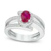 Oval Lab-Created Ruby and White Sapphire Split Shank Wrap Ring in Sterling Silver