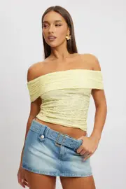 Yellow Textured Top Off Shoulder - Size 12M, Women's Top