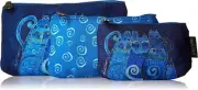 Laurel Burch Set of 3 Notions or Cosmetic Bags Dark Blue CATS FREE SHIPPING!