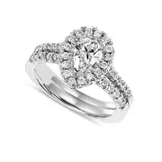 0.88 CT. T.W. Pear-Shaped Natural Diamond Frame Bridal Engagement Ring Set in Solid 14K White Gold