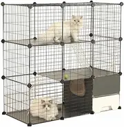 Pet Scene Cat Enclosure Cage 3 Tier, Large DIY Pet Crate Rabbit Hutch Ferret Kitten Bunny House Fence Kennel Kitty Playpen with Litter Box Platforms Ramps,Size-111x49x109CM