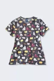 Women's Print Scrub Top Dog Patterned Design Vet