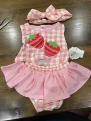 Mud Pie Strawberry Swimsuit & Headband Set - 12 - 18 Months