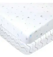 TL Care Playard Sheets Set of 2 blue stars zigzag baby boy cotton jersey #25569