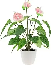 Quancru 42cm Pink Artificial Anthurium Lily Flower Fake Andraeanum Plant Decor Real Touch Simulation Bonsai DIY Wedding Party Show Ceremony