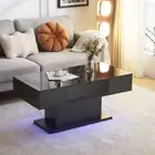 LED Coffee Table with drawers, High Gloss Table for Living Room 43.3" Black