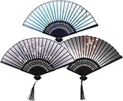 HAMPPLIES Hand Fan Tassel Chinese Style Folding Fan Decorative for Wedding for Stage and Decor Random Style