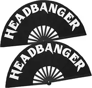 Maitys 2 Pcs Large Clap Fans for Line Dancing Folding Hand Rave Fan Nylon Cloth Foldable for Line Dancing Festival Craft Dance Decoration for Party Favors(Headbander,Black)