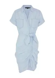 Veronica Beard Hensley Chambray Mini Shirt Dress - Blue - 14 14
