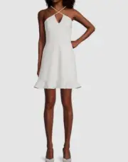$175 Aidan by Aidan Mattox Women's Ivory Halter Crisscross Mini Dress Size US 12