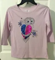 MUDD GIRLS LILAC W/ FLIPPY SEQUIN OWL 3/4 SLEEVE TOP SIZE 14 NWT