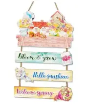 for Front Door, Hello Sunshine Door Sign with Flower, Welcome Spring Sign