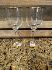 Noritake Crystal Troy 7" Gold Trim Wine Glasses Goblets Set Of 2 #866