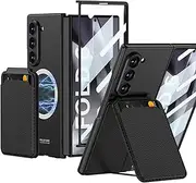 RUNGOS for Samsung Galaxy Z Fold 5 Case Magsafe, with Magnetic Wallet & Card Holder, HD Screen Protector [Wireless Charging] Slim Fit 10X Shockproof for Samsung Fold 5 Case Wallet & Phone Stand, Black