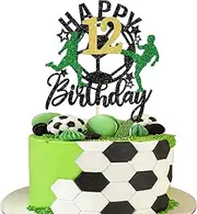 1 Pack Scooer Happy Birthday Cake Topper Sport Soccer Ball Cake Picks for Football Theme Baby Shower Kids Birthday Party Cake Decorations Supplies (12th)