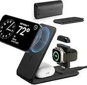[ESR] 3-in-1 Travel Charging Station (HaloLock), Wireless Charger Designed for MagSafe, Made for Apple Watch Certified, iPhone 16/15/14/13/12, AirPods 4/3/Airpods Pro, Adjustable 2-Way Stand, Black