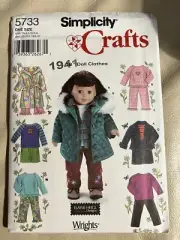 NEW* Simplicity Craft #5733 18” Doll Clothes Patterns