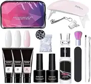 Builder Nail Gel Kit | 3 Colors Nail Glue Gel with Base and Top Coat Set - Manicure Set For Home and Salon, Includes File and Clip