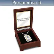 "Words Of Wisdom" Dog Tag Necklace With Grandson's Initials