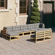 Generic 9 Piece Garden Lounge Set with Cushions Solid Pinewood,3077134