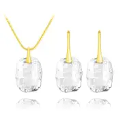 24K Gold white Crystal Pendant Necklace Jewellery Set