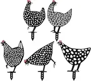 5Pcs Rooster Silhouette Acrylic Hollowed Assorted Style Rich Details Black Rooster Stakes for Garden Backyard Footpath Metal Chicken Yard Art