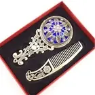 2PCS Bronze Handheld Mirrors Hollow Cosmetic Compact Mirror Comb Set Gift SFP