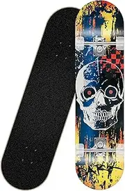 Sports Complete Skateboard, (Big Skull Pattern) Four-Wheel Double Tilt Professional 31-inch A-Level Maple Skateboard Suitable for Young Adults