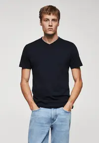 在飛比找ZALORA購物網優惠-Basic Cotton V-Neck T-Shirt