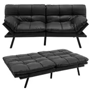 Giantex Convertible Sofa Bed PU Leather Lounge Futon Couch Adjustable Armrest/Backrest, Black