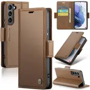CaseMe Samsung Galaxy S21 4G 5G Folio Wallet Case Cover Side Closure G991 [Brown]