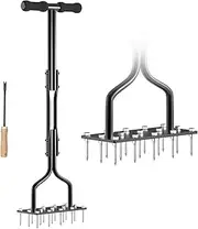 Lawn Aerator, Lawn Spike Aerator Manual Tool with 15 Pieces Solid Steel Spikes, Garden Grass Aeration, and Soil Aerating Tool with Clean Tool for Aerating Lawns & Yard (A)