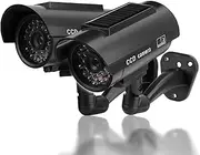 Pongnas Fake Security Camera, Solar Powered Waterproof Dummy Camera with Flashing LED Light for Indoor and Outdoor Use