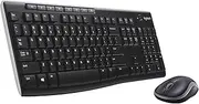 Logitech MK270 Wireless Keyboard and Mouse Combo for Windows, 2.4 GHz, 8 Multimedia Keys, PC, Laptop, Wireless Keyboard Compact Mouse Combo - Black