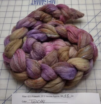 Polwarth Wool Viscose Blended Combed Top Roving Spinning Felting Tweed Tuscan