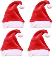 Qcfang Christmas Hats 4 Pack Fabric Santa Claus Hats Xmas Holiday Hats Traditional Red and White Plush Christmas Santa Hats Holiday Party Hats for Adults and Kids