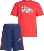 [adidas] Boys Short Sleeve Cotton Tee Shirt and 3-stripe Short Set