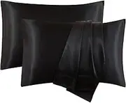 Satin Pillowcase, T Tersely 2 Pack 20"x 36" King Size Silk Satin Pillowcases for Hair and Skin Pillow Case with Envelope Closure,50x90cm (Black)