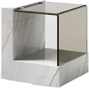 Side Table Natural Marble Side Table with Tempered Glass Tabletop, 2-Tier Square End Table with Storage Shelf, Heavy Duty Coffee Table Edge Table Nightstand Bedside Table for Small Spaces, Bedroom, Li