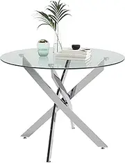 NIERN Round Dining Table for 4, 31.5 Inch Glass Circle Kitchen Table with Chromed Legs, Modern Dining Room Table for Kitchen Dining Room (Clear)