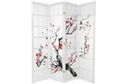 Cherry Blossom Room Divider Screen White 4 Panel