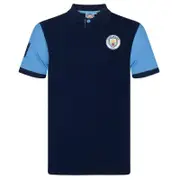 Manchester City FC Manchester City Mens Polo Shirt Crest OFFICIAL Football Gift Navy Contrast Sleeve Large